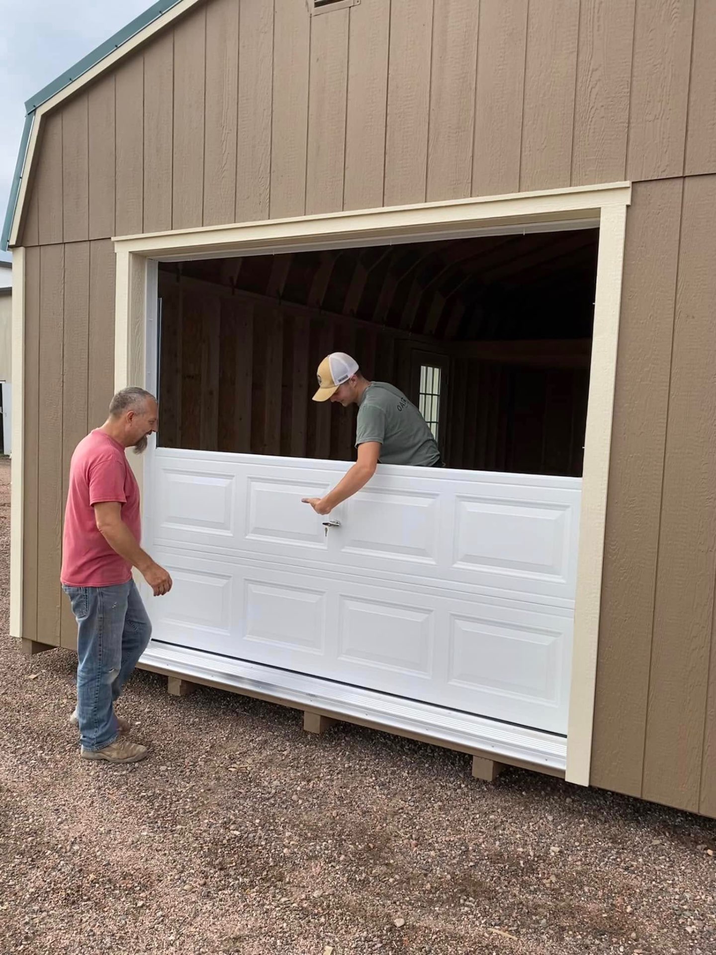 Custom shed with garage door install